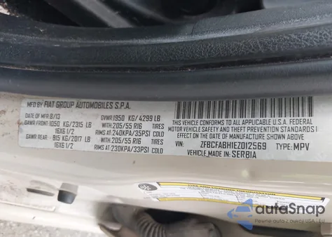 2014 Fiat 500L Easy из США, поврежденный, VIN ZFBCFABH1EZ012569